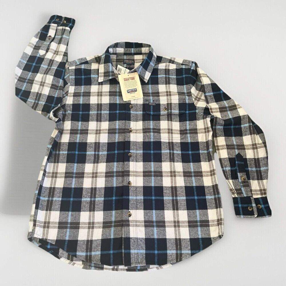 Smith's Workwear Mens Easy Fit Long Sleeve Pocket Flannel Shirt Blue